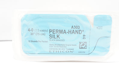 Ethicon A303 4-0 Perma-Hand Silk Surgical Stre, Black Braided 30 inch